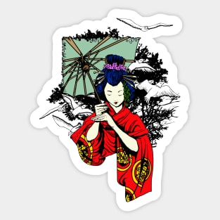 Geisha Holding An Umbrella Sticker